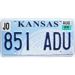 2008 Kansas License Plate #851ADU