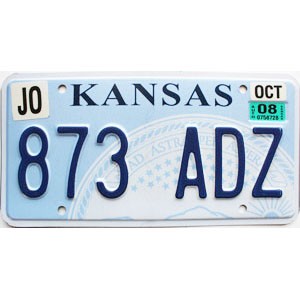 2008 Kansas License Plate #873ADZ