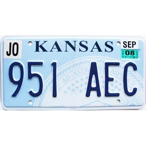 2008 Kansas License Plate #951AEC