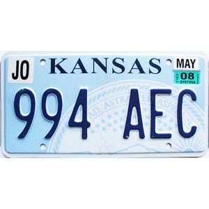 2008 Kansas License Plate #994AEC
