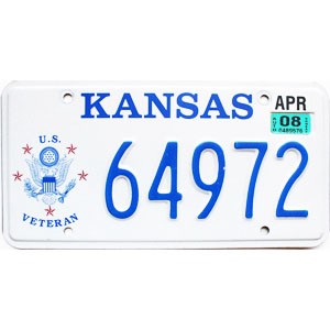 2008 Kansas Veteran License Plate #64972