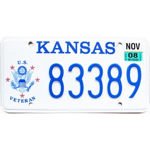 2008 Kansas Veteran License Plate #83389