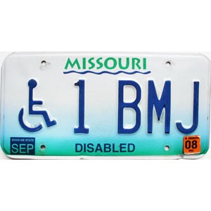 2008 Missouri Disabled License Plate #1BMJ