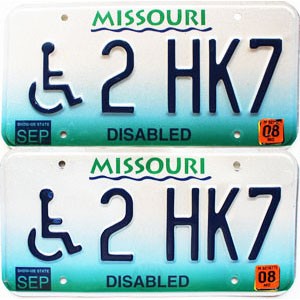2008 Missouri Disabled License Plates Pair #2HK7