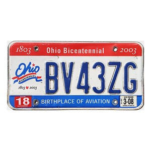 2008 Ohio License Plate #BV43ZG