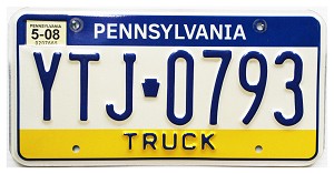 2008 Pennsylvania Truck License Plate #YTJ0793