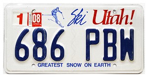 2008 Utah Ski License Plate #686PBW