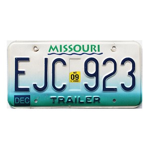2009 Missouri Trailer License Plate #EJC923