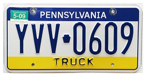 2009 Pennsylvania Truck License Plate #YVV0609