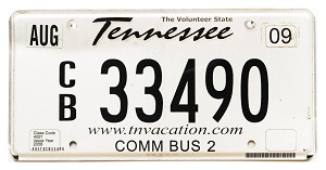 2009 Tennessee Bus License Plate #CB33490