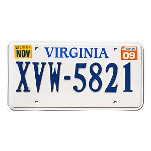 2009 Virginia License Plate #XVW5821