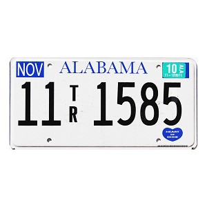 2010 Alabama Trailer License Plate #11TR1585