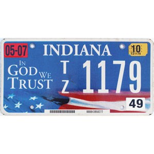 2010 Indiana License Plate #TZ1179