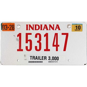 2010 Indiana Trailer License Plate #153147