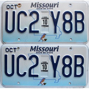 2010 Missouri License Plates Pair #UC2Y8B