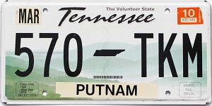 2010 Tennessee License Plate #570TKM