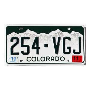 2011 Colorado License Plate #254VGJ