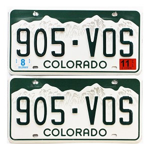 2011 Colorado License Plates Pair #905VOS