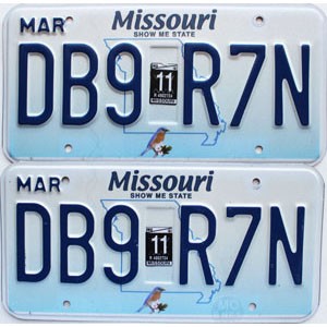 2011 Missouri License Plates Pair #DB9R7N
