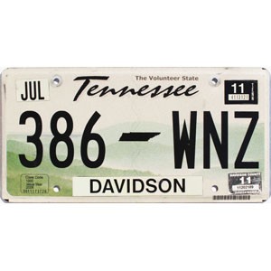 2011 Tennessee License Plate #386WNZ