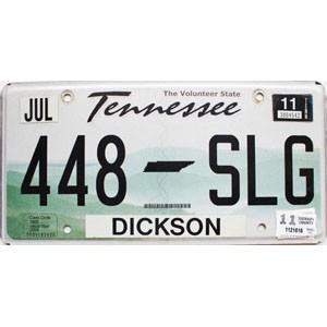 2011 Tennessee License Plate #448SLG