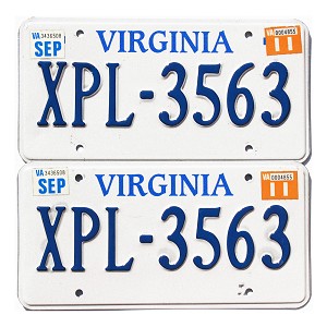 2011 Virginia License Plates Pair #XPL3563