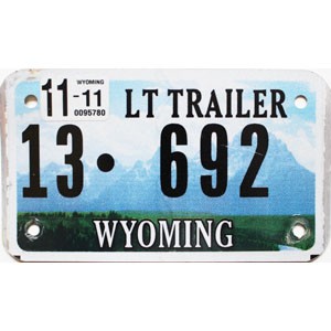 2011 Wyoming Light Trailer License Plate #13692