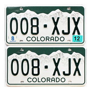 2012 Colorado License Plates Pair #008XJX
