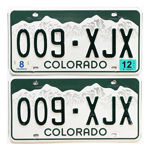 2012 Colorado License Plates Pair #009XJX