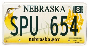 2012 Nebraska License Plate #SPU654