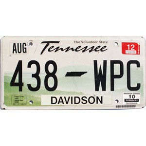 2012 Tennessee License Plate #438WPC