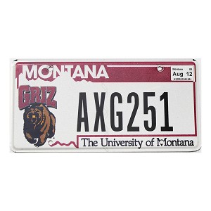 2012 University Of Montana License Plate #AXG251