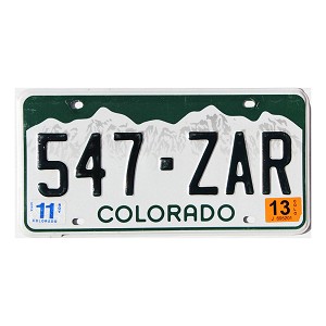 2013 Colorado License Plate #547ZAR