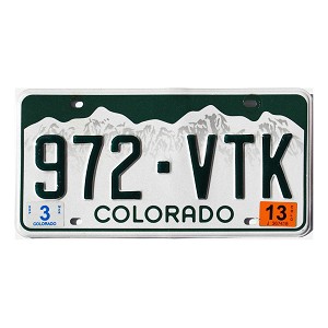 2013 Colorado License Plate #972VTK