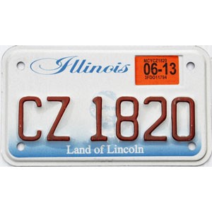 2013 Illinois Motorcycle License Plate #CZ1820