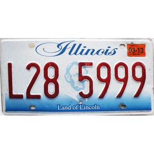 2013 Illinois License Plate #L285999