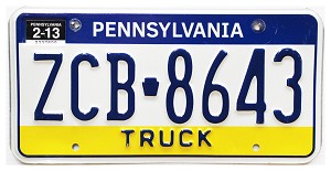 2013 Pennsylvania Truck License Plate #ZCB8643