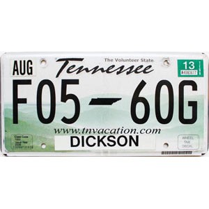 2013 Tennessee License Plate #F0560G