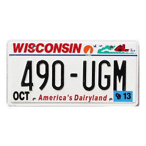 2013 Wisconsin License Plate #490UGM