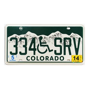 2014 Colorado Disabled License Plate #334SRV