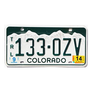 2014 Colorado Trailer License Plate #133OZV