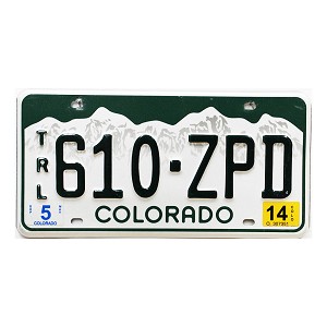 2014 Colorado Trailer License Plate #610ZPD