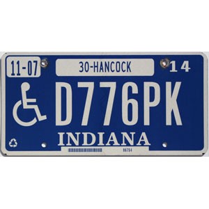 2014 Indiana Disabled License Plate #D776PK