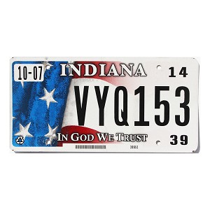 2014 Indiana License Plate #VYQ153