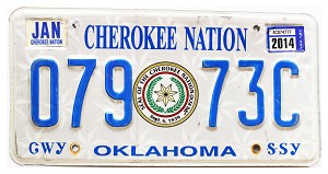 2014 Oklahoma Cherokee Nation License Plate #07973C