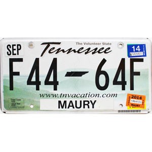 2014 Tennessee License Plate #F4464F