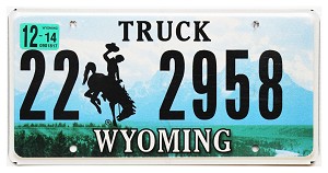 2014 Wyoming Truck License Plate #222958