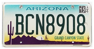 2015 Arizona License Plate #BCN8908