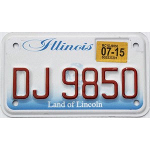 2015 Illinois Motorcycle License Plate #DJ9850