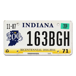 2015 Indiana License Plate #163BGH